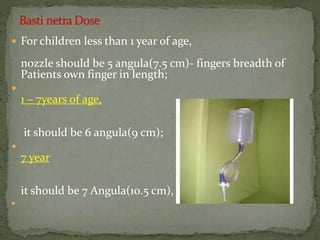  For children less than 1 year of age,
nozzle should be 5 angula(7.5 cm)- fingers breadth of
Patients own finger in length;

1 – 7years of age,
it should be 6 angula(9 cm);

7 year
it should be 7 Angula(10.5 cm),

 