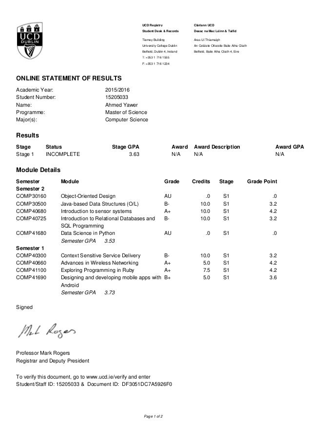 Statement of Results