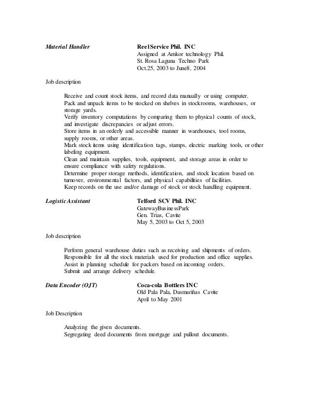 material handler job description