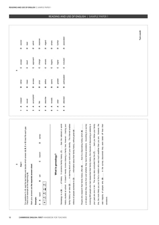 12 CAMBRIDGE ENGLISH: FIRST HANDBOOK FOR TEACHERS
READING AND USE OF ENGLISH | SAMPLE PAPER 1





























►

















READING AND USE OF ENGLISH | SAMPLE PAPER 1
 