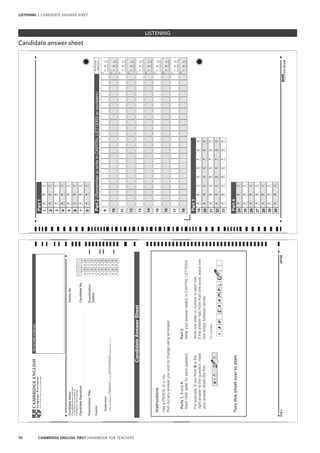 70 CAMBRIDGE ENGLISH: FIRST HANDBOOK FOR TEACHERS
LISTENING | CANDIDATE ANSWER SHEET
LISTENING
Candidate answer sheet
 
