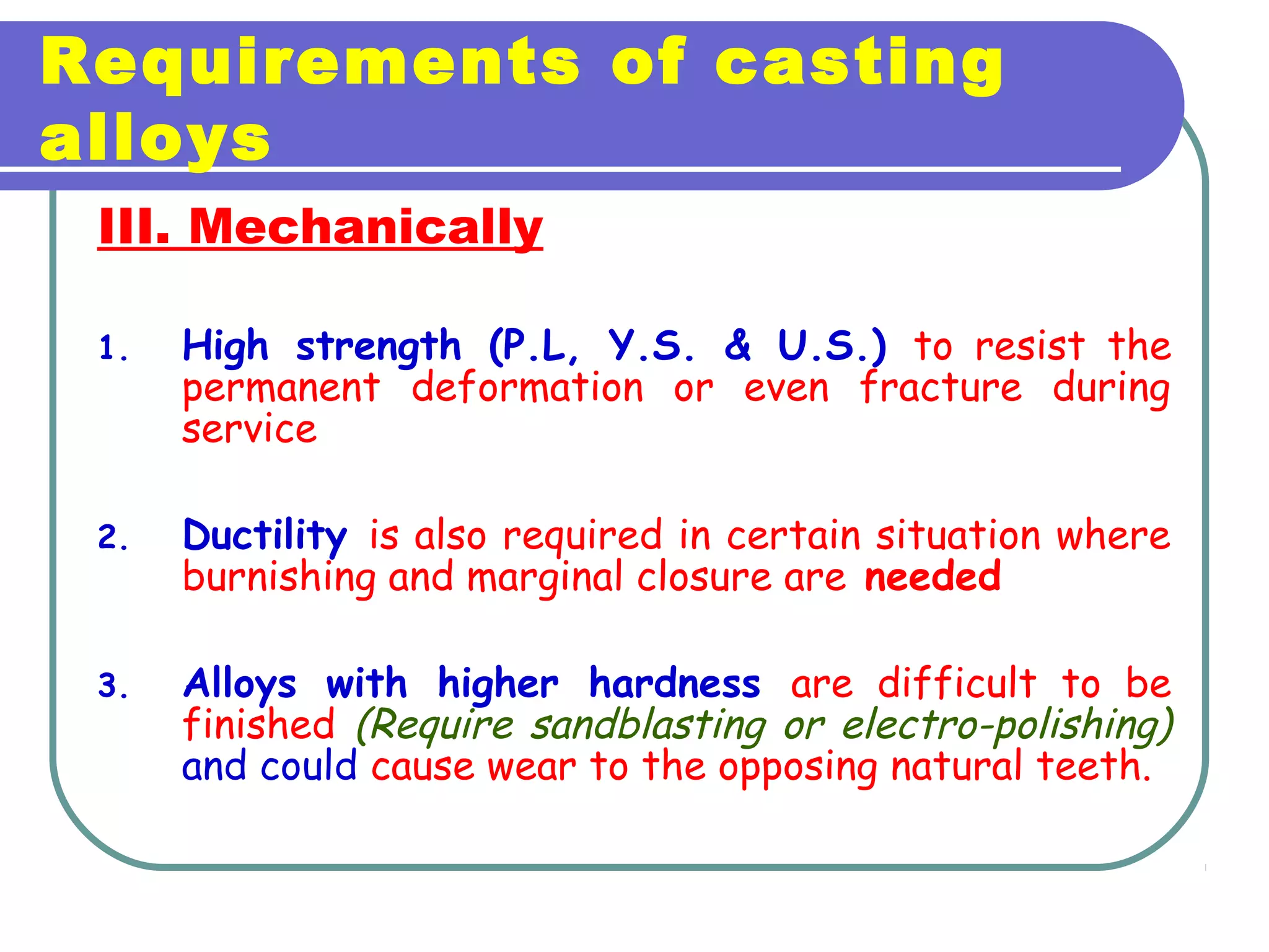 casting alloys dental material PPT