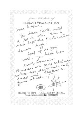 Appreciation letter - Director of Business Development at Hilton Chennai
