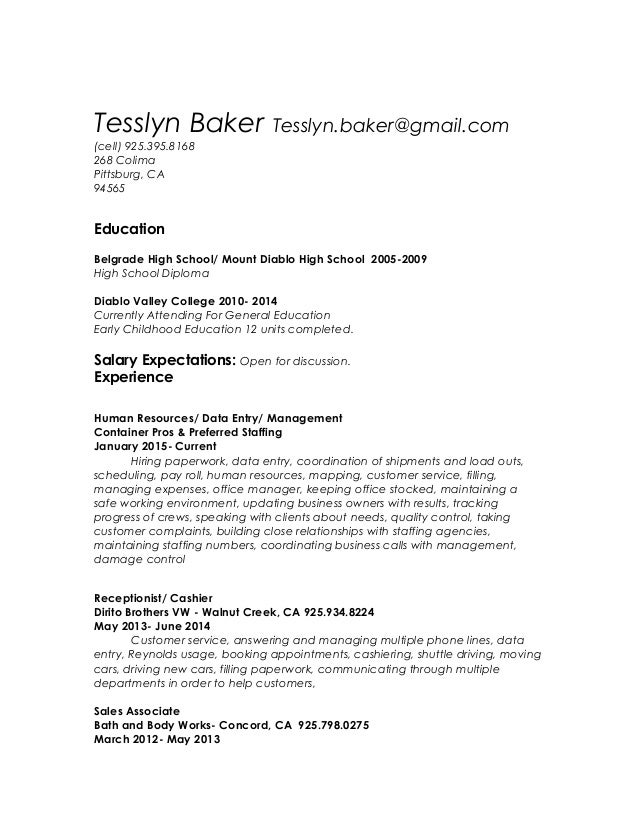 tesslyn baker resume bath and body works human resources