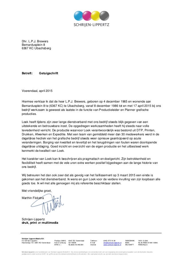 getuigschrift Loek Brewers