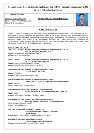 JEYARAJ CV QA-QC Inspector(E &I) | PDF
