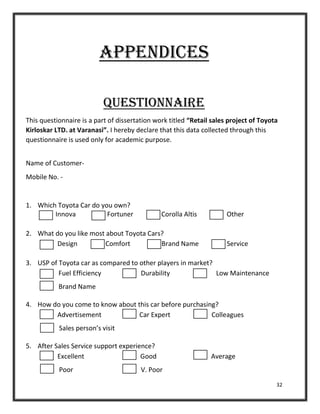 Auto Selling Prospecting Questionnaire.pdf Retail sales project on Toyota | PDF
