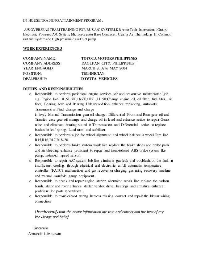 sample resume field service technician mechanic resume exles career cover letter