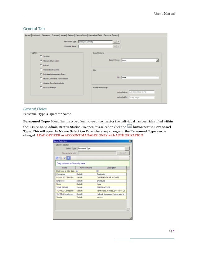 Ccure 9000 Admin user