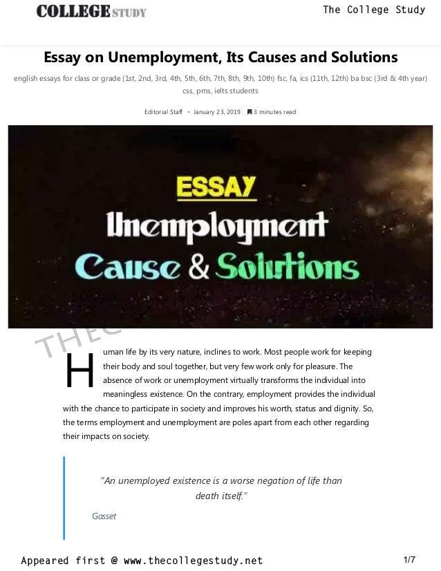 solutions of unemployment essay