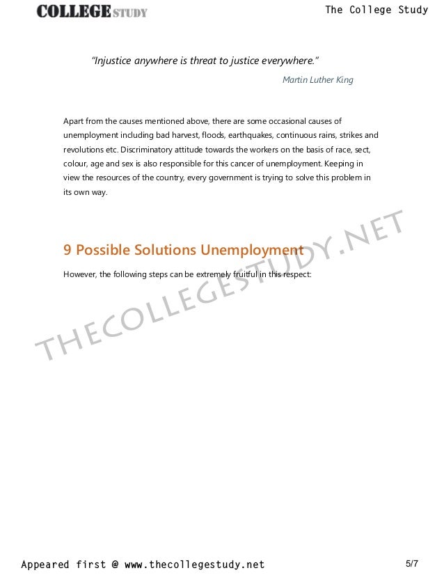 essay on solutions to unemployment