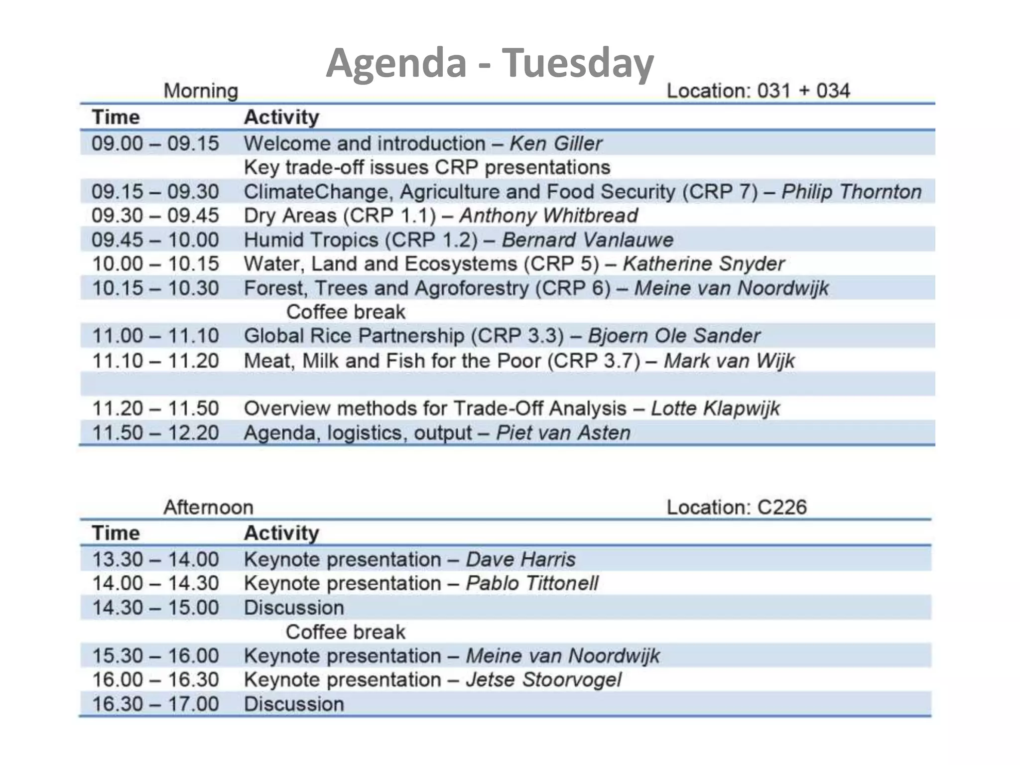 Agenda - Tuesday