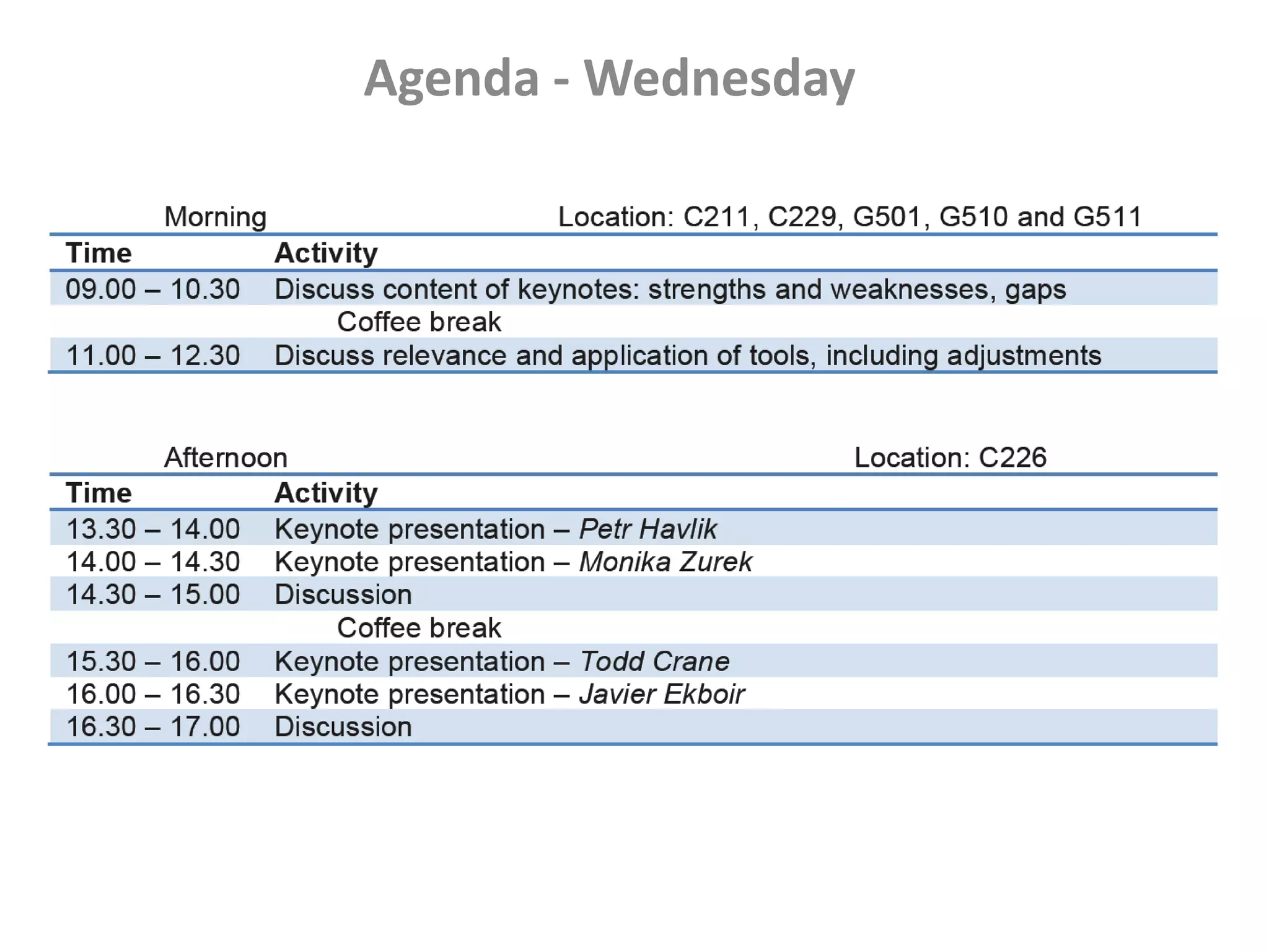 Agenda - Wednesday