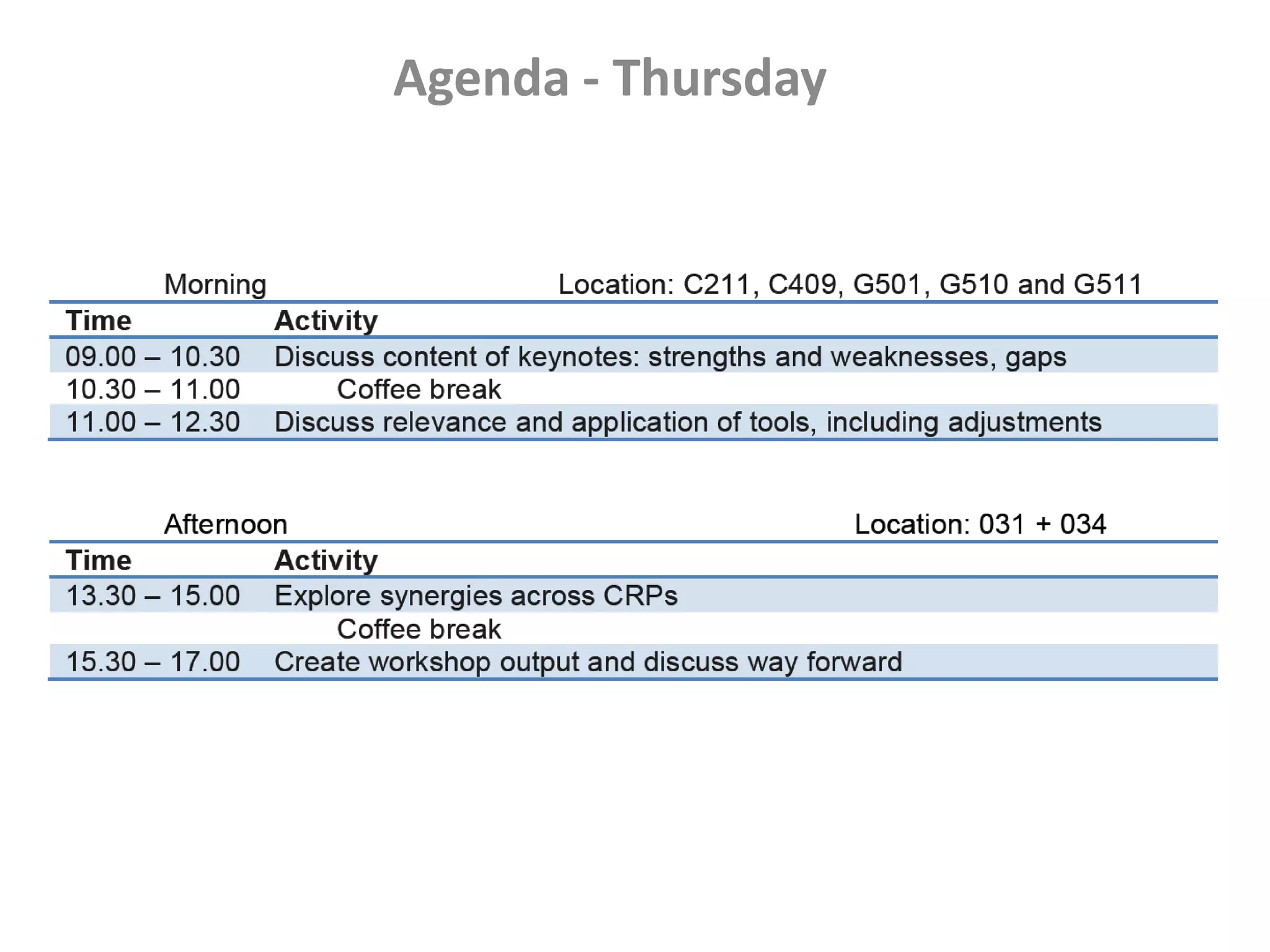 Agenda - Thursday