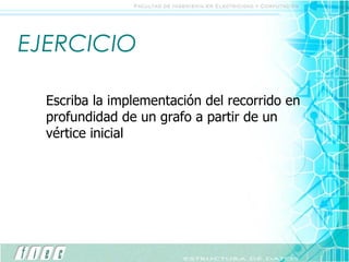 EJERCICIO Escriba la implementación del recorrido en profundidad de un grafo a partir de un vértice inicial 