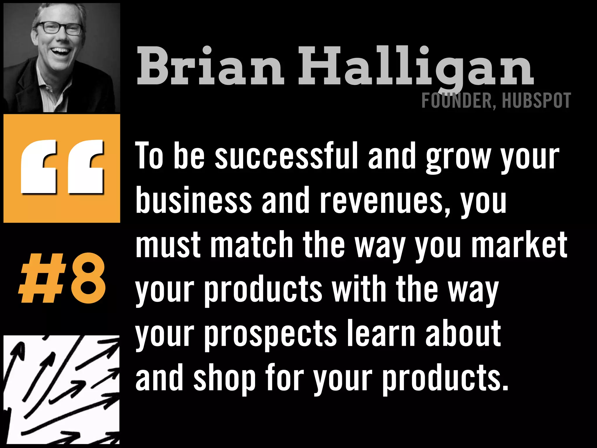 To be successful and grow your
business and revenues, you
must match the way you market
your products with the way
your prospects learn about
and shop for your products.
“
Brian HalliganFOUNDER, HUBSPOT
#8
 