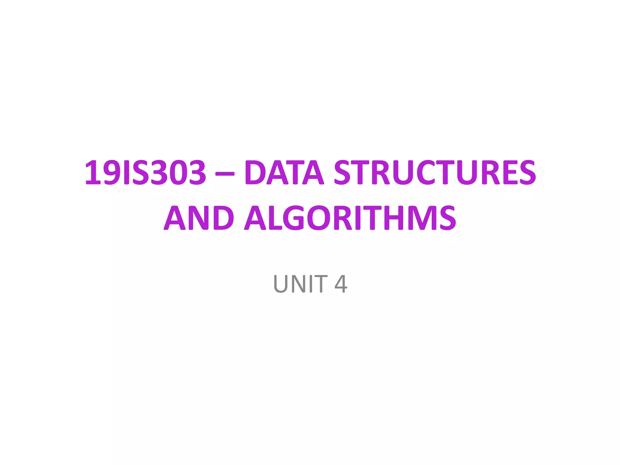 19IS303 – DATA STRUCTURES
AND ALGORITHMS
UNIT 4