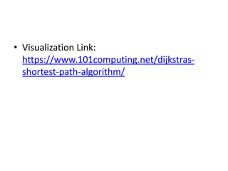 • Visualization Link:
https://www.101computing.net/dijkstras-
shortest-path-algorithm/