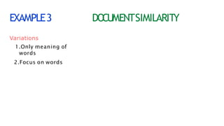 EXAMPLE3 DO
CUMENTSIMILARITY
Variations
1.Only meaning of
words
2.Focus on words
 