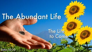 The Abundant Life
John 10:10
The Life
to Come
(part 3)
 