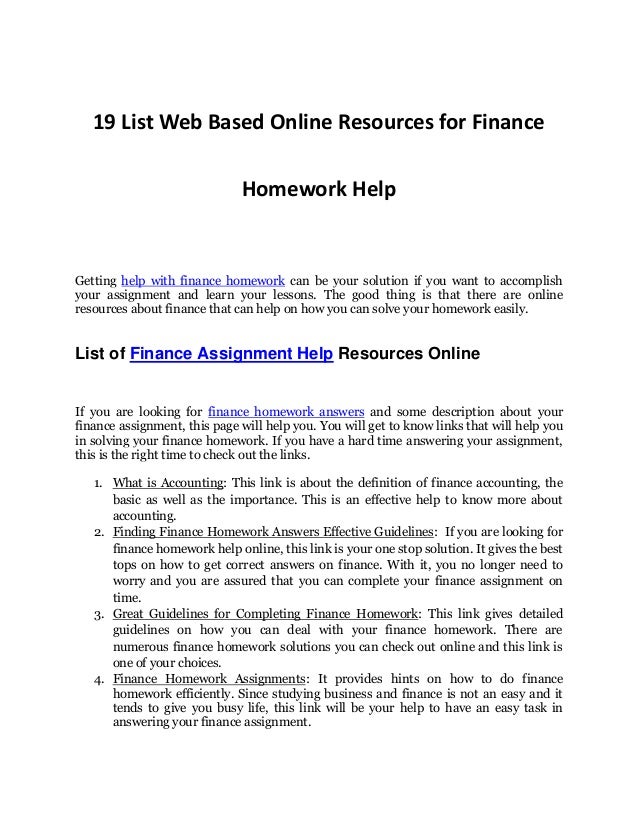 Free finance homework helper