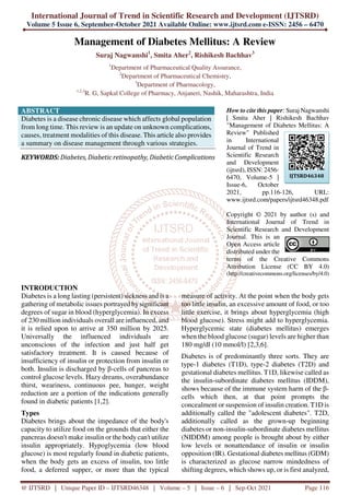 Management of Diabetes Mellitus A Review | PDF