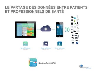 Système Tactio RPM
LE PARTAGE DES DONNÉES ENTRE PATIENTS
ET PROFESSIONNELS DE SANTÉ
 