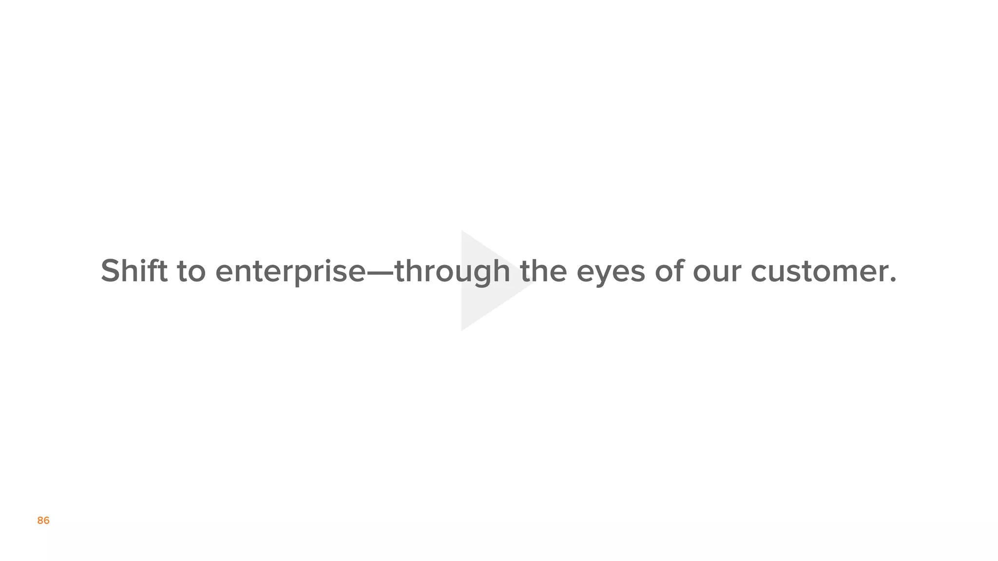 86
Shift to enterprise—through the eyes of our customer.
 