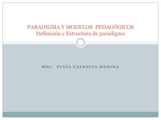 PARADIGMA Y MODELOS PEDAGÓGICOS
   Definición y Estructura de paradigma




     MSC. ELVIA VALENCIA MEDINA
 