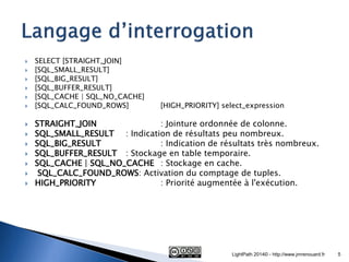 SELECT [STRAIGHT_JOIN] 
[SQL_SMALL_RESULT] 
[SQL_BIG_RESULT] 
[SQL_BUFFER_RESULT] 
[SQL_CACHE | SQL_NO_CACHE] 
[SQL_...