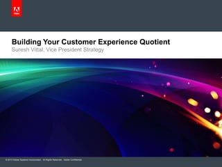 Building Your Customer Experience Quotient
Suresh Vittal, Vice President Strategy

© 2013 Adobe Systems Incorporated. All Rights Reserved. Adobe Confidential.

 