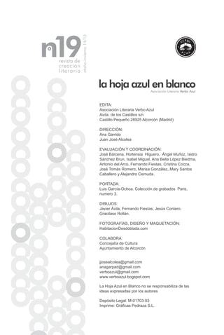 Número 19 de la Hoja Azul en Blanco (Otoño-Invierno 2014)