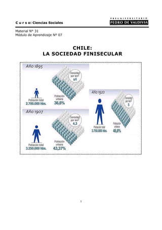 C u r s o: Ciencias Sociales

Material N° 31
Módulo de Aprendizaje Nº 07



                         CHILE:
                LA SOCIEDAD FINISECULAR




                               1
 