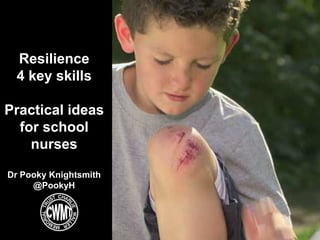 Resilience
4 key skills
Practical ideas
for school
nurses
Dr Pooky Knightsmith
@PookyH
 
