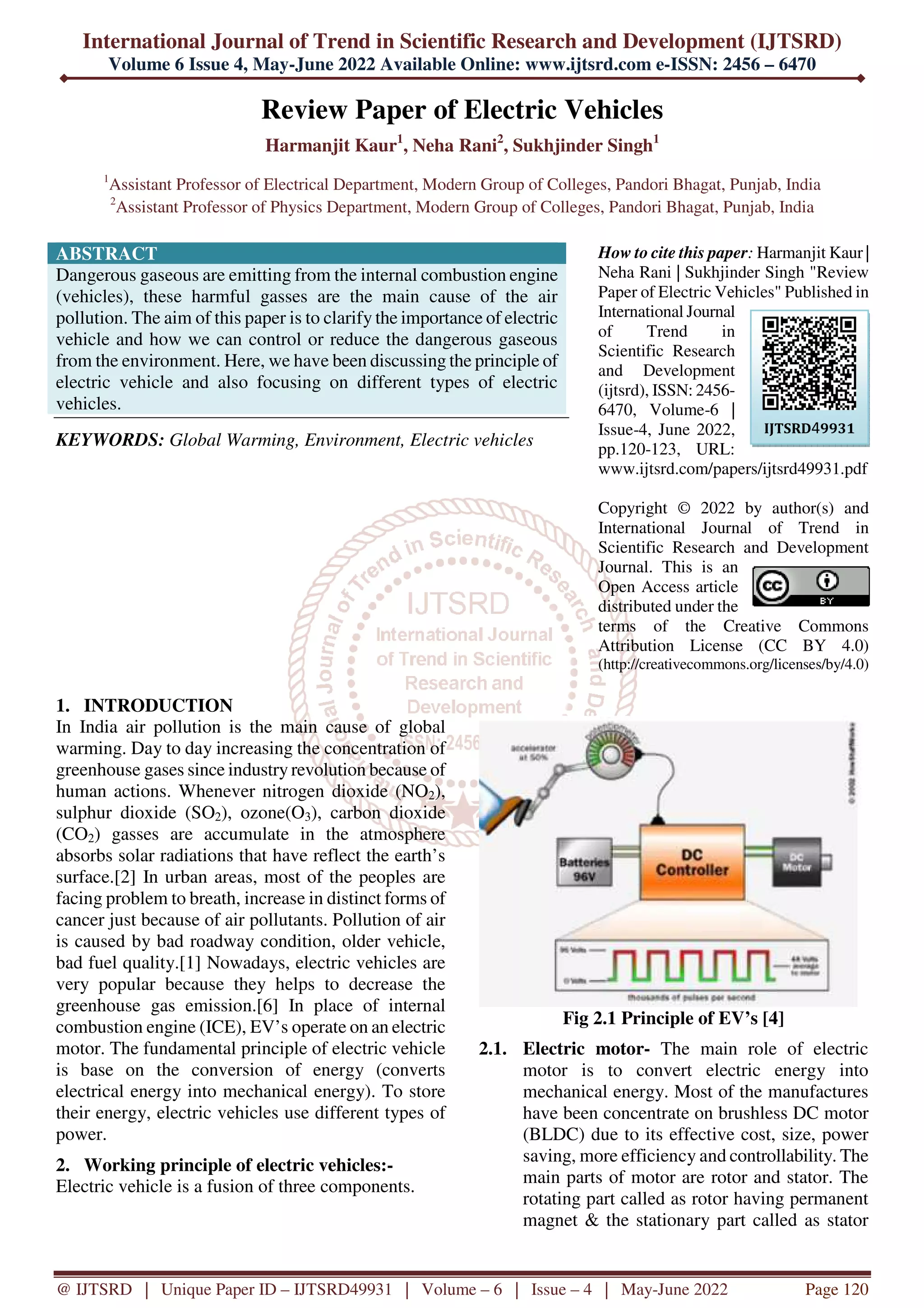 Review Paper of Electric Vehicles | PDF