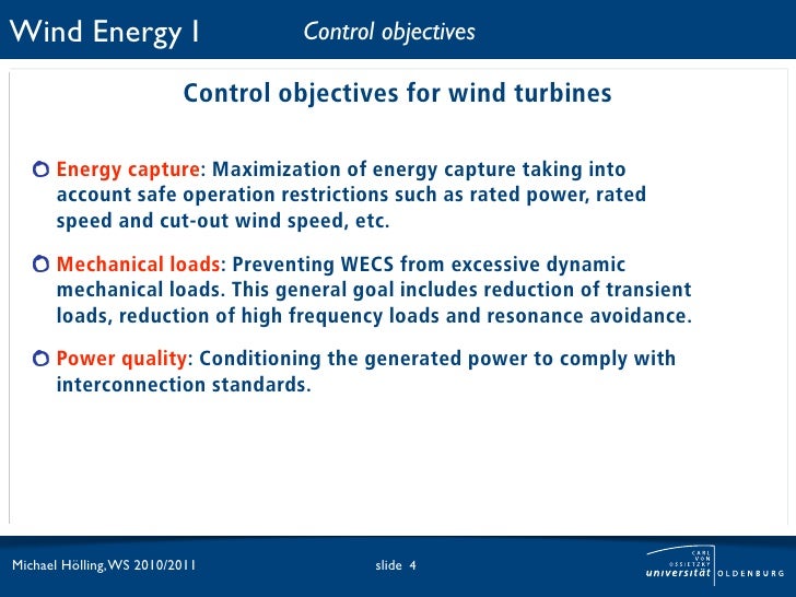 Wind energy I. Lesson 9. Control strategies