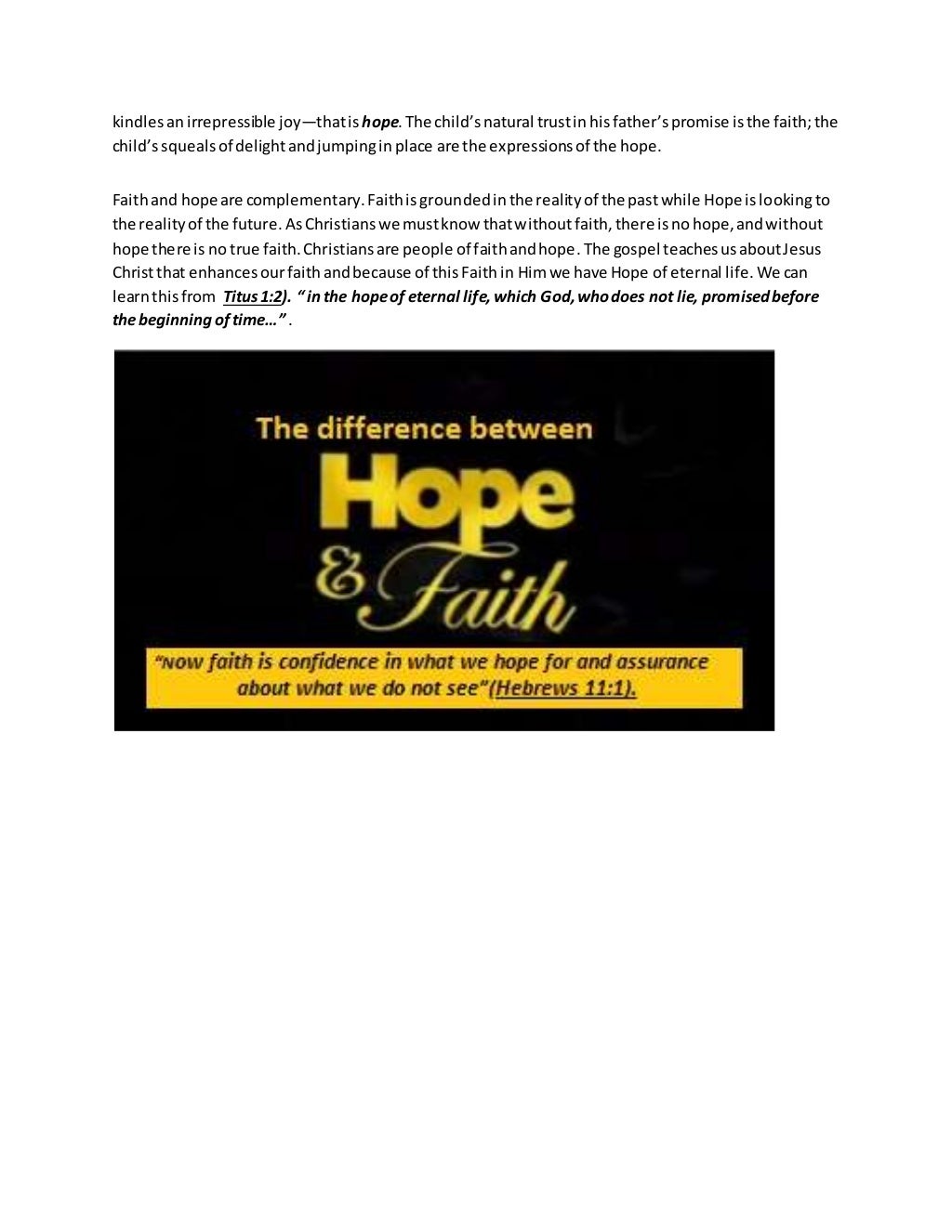 19th November 2016 What is the difference between Faith and Hope