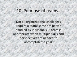 Team Support Bad Example 1 Why teams fail | PPTX