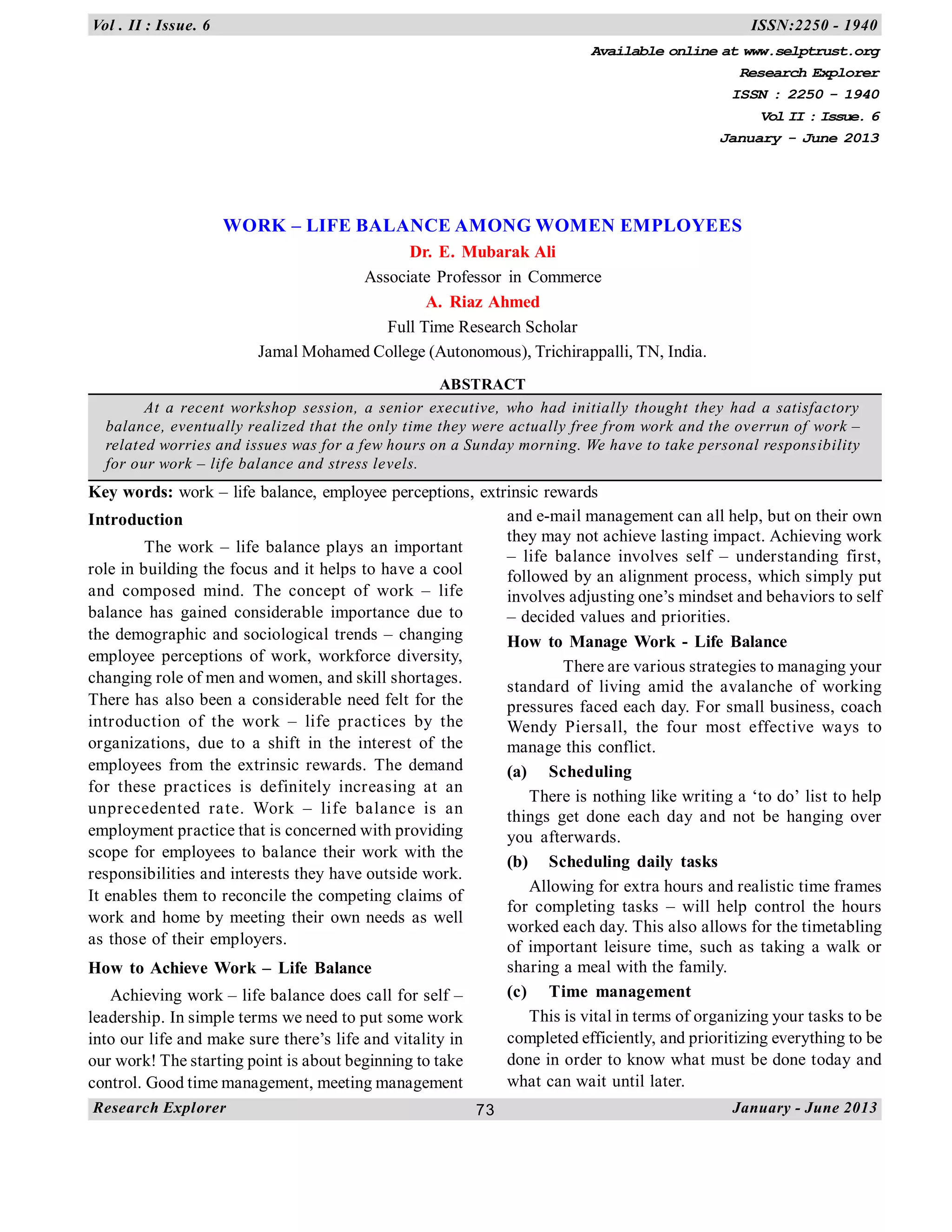 19 work – life balance among women employees | PDF