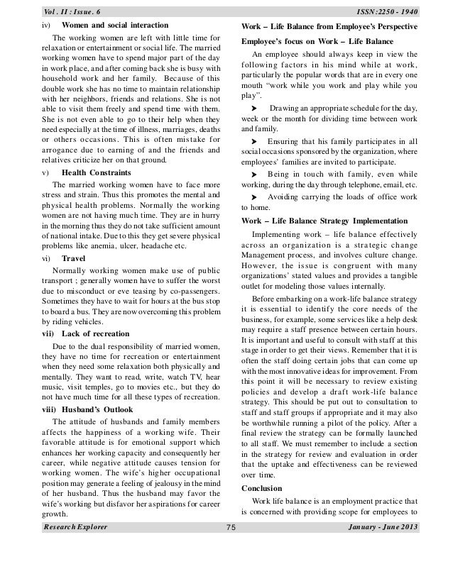 Dissertation on work life balance among female workers
