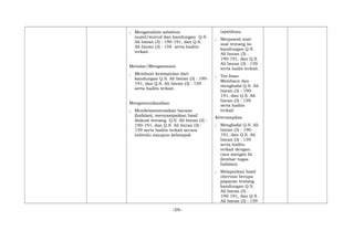 ; Menganalisis asbabun
nuzul/wurud dan kandungan Q.S.
Ali Imran (3) : 190-191, dan Q.S.
Ali Imran (3) : 159 serta hadits
terkait.
Menalar/Mengasosiasi
; Membuat kesimpulan dari
kandungan Q.S. Ali Imran (3) : 190-
191, dan Q.S. Ali Imran (3) : 159
serta hadits terkait.
Mengomunikasikan
; Mendemonstrasikan bacaan
(hafalan), menyampaikan hasil
diskusi tentang Q.S. Ali Imran (3) :
190-191, dan Q.S. Ali Imran (3) :
159 serta hadits terkait secara
individu maupun kelompok
tajwidnya;
; Menjawab soal-
soal tentang isi
kandungan Q.S.
Ali Imran (3) :
190-191, dan Q.S.
Ali Imran (3) : 159
serta hadis terkait.
; Tes lisan.
Membaca dan
menghafal Q.S. Ali
Imran (3) : 190-
191, dan Q.S. Ali
Imran (3) : 159
serta hadits
terkait
Keterampilan
; Menghafal Q.S. Ali
Imran (3) : 190-
191, dan Q.S. Ali
Imran (3) : 159
serta hadits
terkait dengan
cara mengisi lis
(lembar tugas
hafalan).
; Melaporkan hasil
obervasi berupa
paparan tentang
kandungan Q.S.
Ali Imran (3) :
190-191, dan Q.S.
Ali Imran (3) : 159
-59-
 