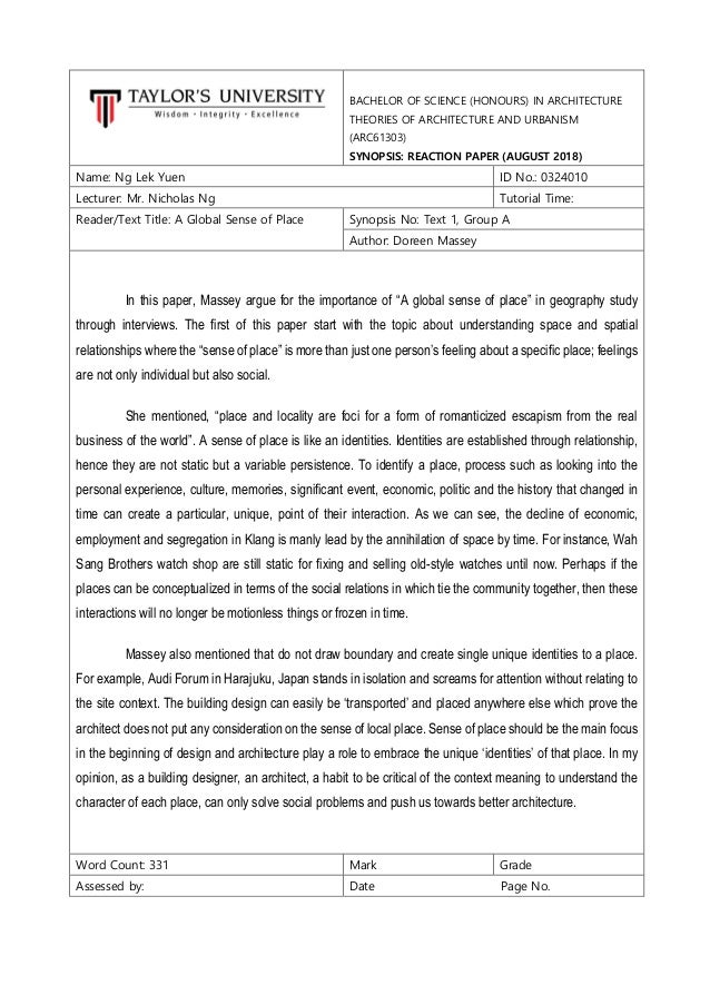 Reader 1a A Global Sense Of Place Summary