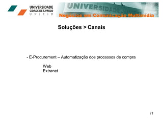 Negócios em Comunicação Multimídia Soluções > Canais E-Procurement – Automatização dos processos de compra Web Extranet 