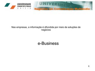 Negócios em Comunicação Multimídia Nas empresas, a informação é difundida por meio de soluções de negócios e-Business 