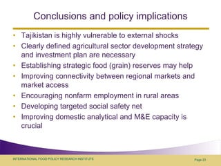 Food security policy challenges in central Asia: example of Tajikistan