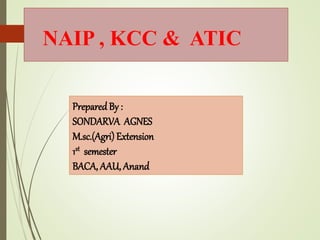 NAIP , KCC & ATIC
PreparedBy :
SONDARVA AGNES
M.sc.(Agri) Extension
1st semester
BACA, AAU, Anand
 