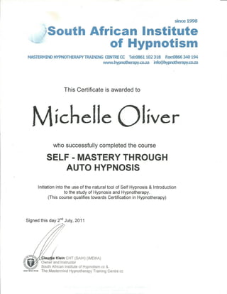 Certificate - Hypnotherapy