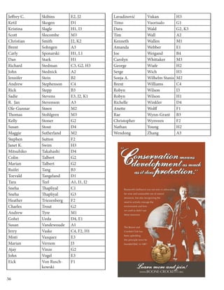36
Lavadinović Vukan H3
Timo Vuorisalo G1
Dara Wald G2, K3
Tim Wall A2
Kenneth Wallen M1
Amanda Webber E1
Joe Weigand B4
Carolyn Whittaker M3
George Wiafe H2
Serge Wich H3
Sonja A. Wilhelm Stanis M2
Brent Williams C4
Robyn Wilson I3
Robyn Wilson H1
Richelle Winkler D4
Anette Wolff F1
Rae Wynn-Grant B3
Christopher Wynveen F2
Nathan Young H2
Wendong Zhang A3
Jeffrey C. Skibins E2, J2
Ketil Skogen D1
Kristina Slagle H1, I3
Scott Slocombe M3
Christian Smith J2, K2
Brent Sohngen A3
Carly Sponarski H1, L1
Dan Stark H1
Richard Stedman C3, G2, H3
John Stednick A2
Jennifer Stein B2
Andrew Stephenson C4
Rick Stepp B3
Sadie Stevens E3, J2, K1
R. Jan Stevenson A3
Ole-Gunnar Støen M2
Thomas Stohlgren M3
Kelly Stoner G2
Susan Stout D4
Maggie Sutherland M2
Stephen Sutton F2
Janet K. Swim H3
Mitsuhiko Takahashi D4
Colin Talbert G2
Marian Talbert G2
Ruifei Tang B3
Torvald Tangeland D1
Tara Teel A1, I1, I2
Sneha Thapliyal C1
Sneha Thapliyal G3
Heather Triezenberg F2
Charles Trout G2
Andrew Tyre M1
Gohei Ueda D4, E1
Susan Vandewoude A1
Jerry Vaske C4, F2, H1
Misti Vazquez E3
Marian Vernon J3
Ajay Vinze G2
John Vogel E3
Eick Von Rusch-
kowski
F1
 