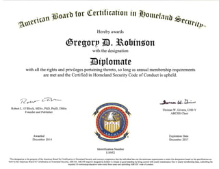 Diplomate (DABCHS)  and Board Certification Letter