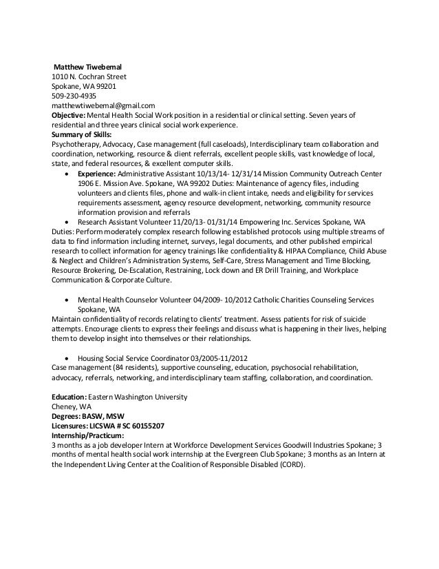 matthew tiwebemal s job resume for mental health